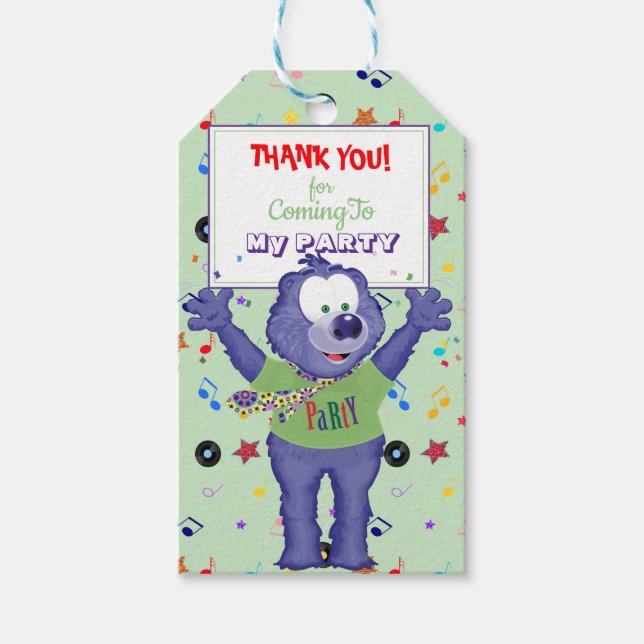 Musical Lila Monster Tecknad Dancing Bear Presentetikett (Framsidan)