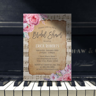 Musical Möhippa Vintage Blommigt Music Inbjudningar