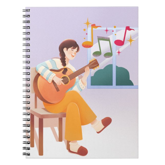 Musical Moments Notebook - Cute Girl, Guitar och Anteckningsbok (Framsidan)