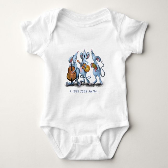 Musical Mouse Baby Bodydress - Anpassningsbar Text T Shirt (Framsida)