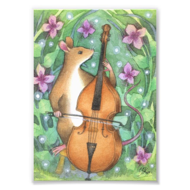 Musical Mouse Orchestra Bass Illustration Fototryck (Framsidan)
