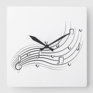 Musical note wave, black line clipart fyrkantig klocka