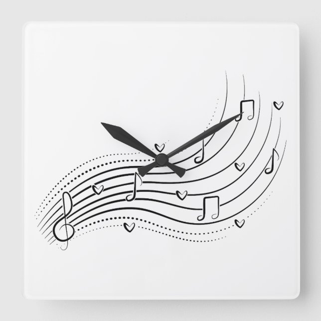 Musical note wave, black line clipart fyrkantig klocka (Framsida)