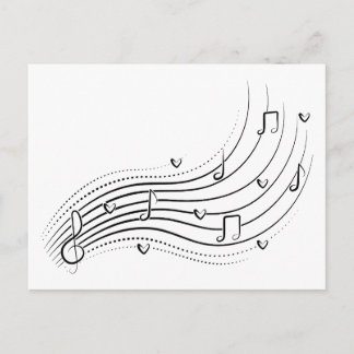 Musical note wave, black line clipart meddelande vykort