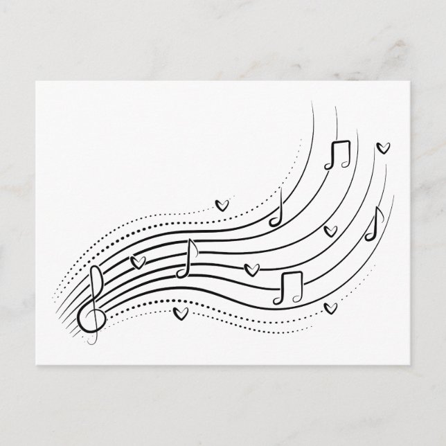 Musical note wave, black line clipart meddelande vykort (Framsida)