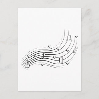 Musical note wave, black line clipart vykort