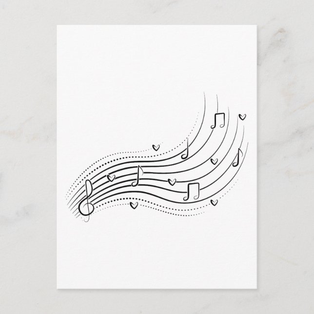 Musical note wave, black line clipart vykort (Framsida)