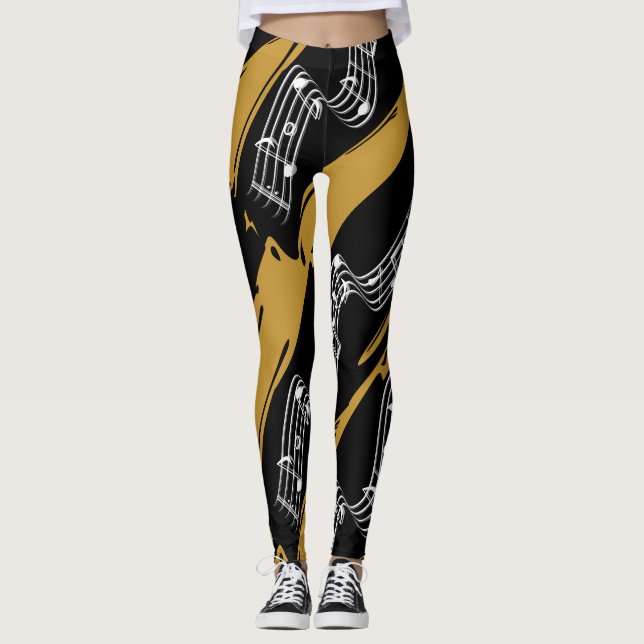 Musical notes Black Gold Modern Leggings (Framsida)