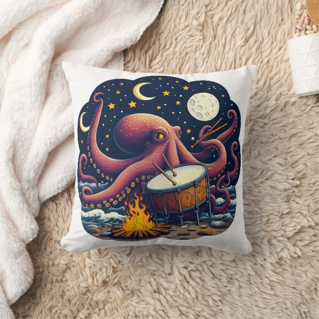 Musical Octopus Drumming av Campfire på natten Kudde (Filt)