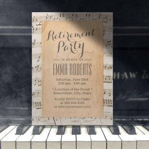 Musical Pension Party Vintage Gamla Musik noter Inbjudningar