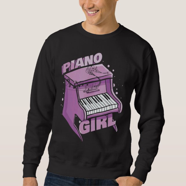 Musical Pianist Music Piano Tangentbord Piano Girl Lång Ärmad Tröja (Framsida)