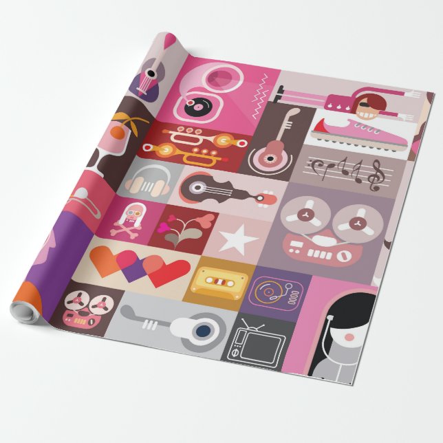 Musical pop art presentpapper (Utrullad)