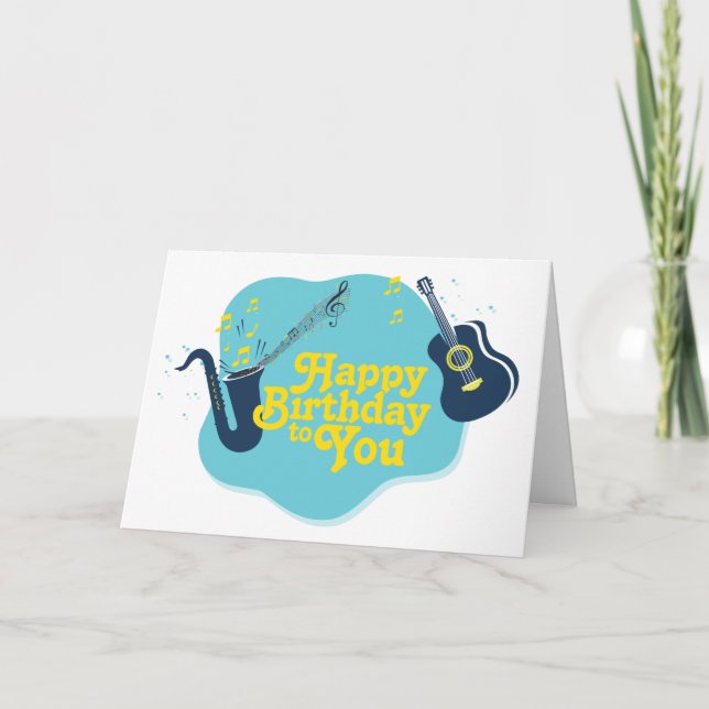 Musical Retro Saxophone och Guitar Birthday Kort (Framsida)