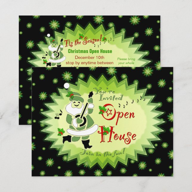 Musical Santa Elf - inbjudan till Open House (Fram/baksida)
