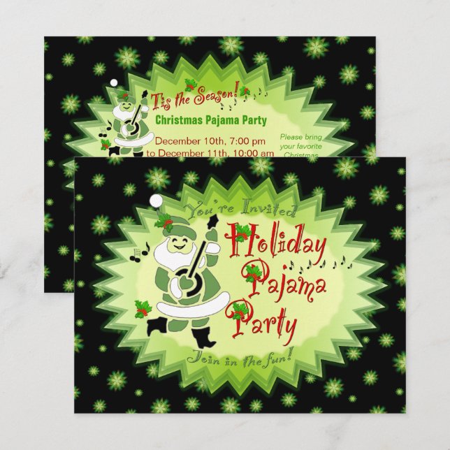 Musical Santa Elf Pajama Party bjudits in Inbjudningar (Fram/baksida)
