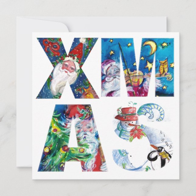 MUSICAL SANTA OCH SNÖGUBBE JULAFTON KVÄLL PARTY INBJUDNINGAR (Framsida)