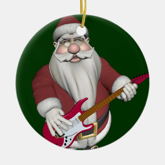 Musical Santa Speling Red Electric Guitar Julgransprydnad Keramik (Framsidan)