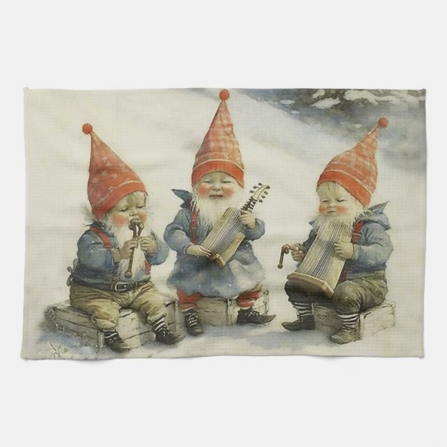 Musical Scandinavian jul Gnomes Kökshandduk (Horisontell)