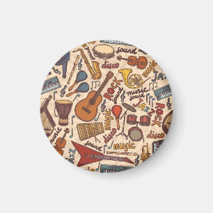 Musical Sketch: Colorful Vintage Seamless. Magnet