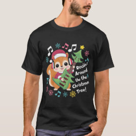 Musical Squirrel i Santa Hat - Färgfull Helgdag D T Shirt