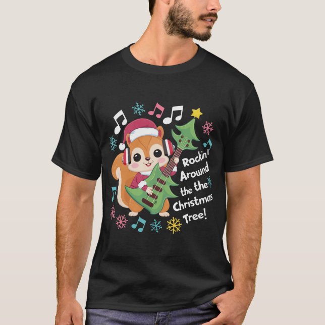 Musical Squirrel i Santa Hat - Färgfull Helgdag D T Shirt (Framsida)