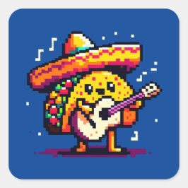 Musical Taco - Lustigt Pixel Art Mariachi Design Fyrkantigt Klistermärke