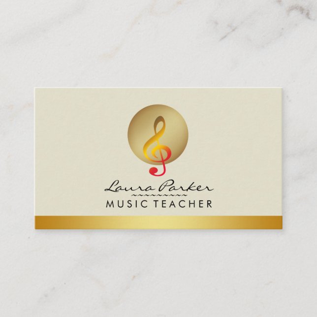 Musical Teacher Cream Musical Note Musician Visitkort (Framsida)