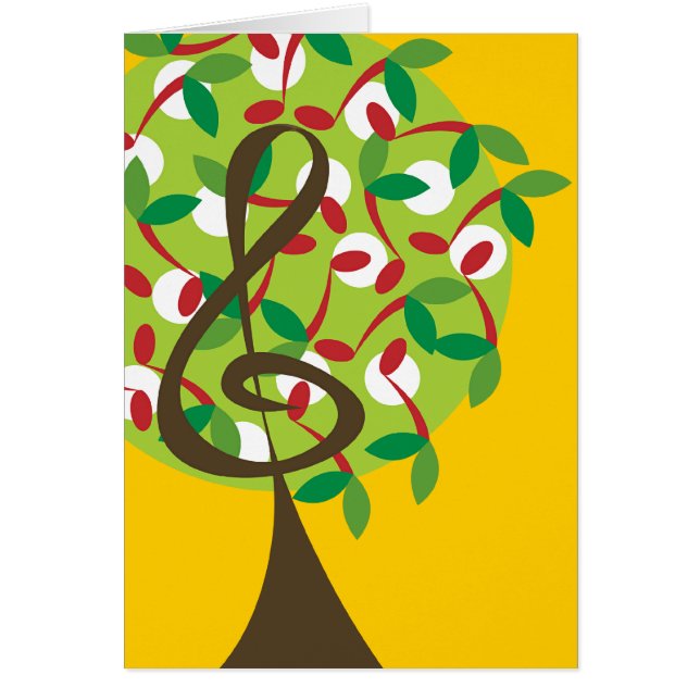 Musical Treble Cherry Notes Träd Whimsical Nature Hälsningskort (Framsidan)