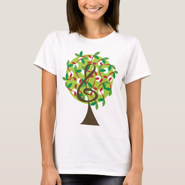 Musical Treble Cherry Notes Träd Whimsical Nature Tee Shirt (Framsida)