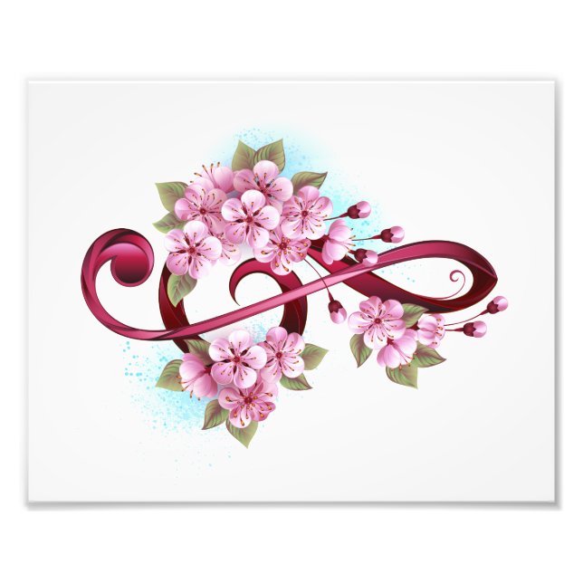 Musical treble clef notes with Sakura flowers Fototryck (Framsidan)