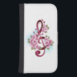 Musical treble clef notes with Sakura flowers Galaxy S4 Plånbok<br><div class="desc">Pink treble clef with delicate,  detailed pink Japanese cherry blossoms against white background painted over with light blue paint. Blooming pink sakura.</div>