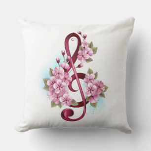 Musical treble clef notes with Sakura flowers Kudde