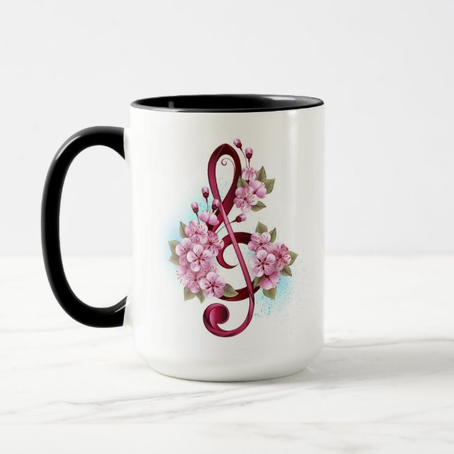Musical treble clef notes with Sakura flowers Mugg (Vänster)