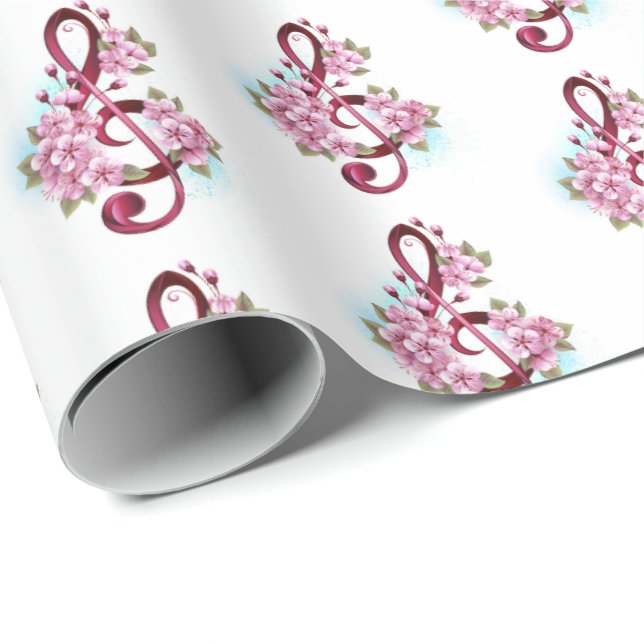Musical treble clef notes with Sakura flowers Presentpapper (Rullad Hörn)