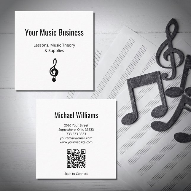 Musical Treble Clef QR Code Music Lessons Fyrkantigt Visitkort (Skapare uppladdad)