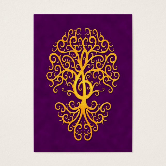 Musical Treble Clef Träd Golden Lila Visitkort (Framsidan)
