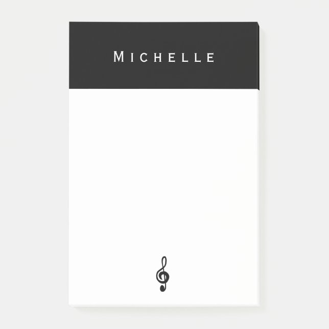 Musical Treble Music Symbol Black White Post-it Block (Framsida)