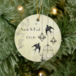 Musical Vintage Birds Black & Grått 3 Chandeliers Julgransprydnad Keramik