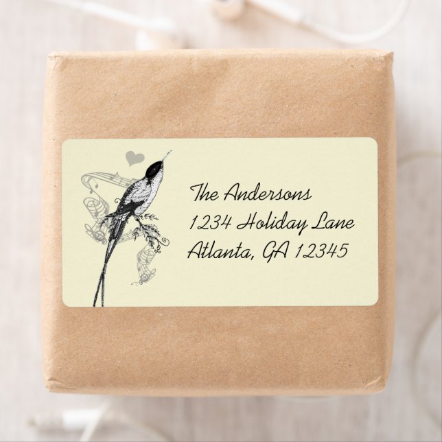 Musical Vintage Hummingbird Heart Labels Fraktsedel (Insitu)