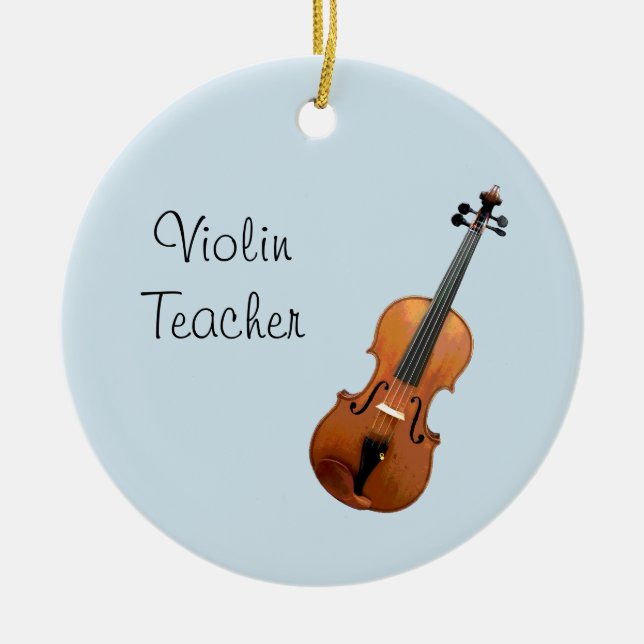 Musical Violin Teacher Cute Blue Julgransprydnad Keramik (Framsidan)