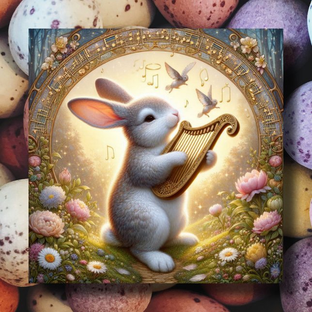 Musical Woodland Bunny Flowers Påsk Julkort (Skapare uppladdad)