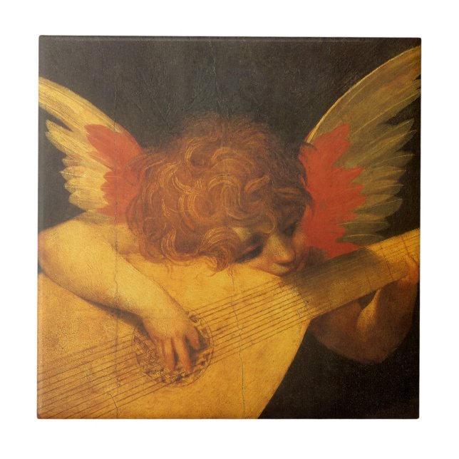Musician Angel Spelar Lute av Rosso Fiorentino Kakelplatta (Framsidan)