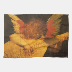 Musician Angel Spelar Lute av Rosso Fiorentino Kökshandduk