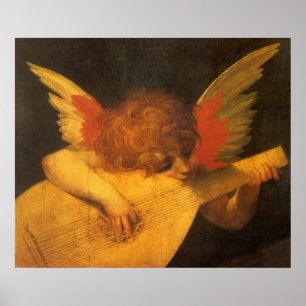 Musician Angel Spelar Lute av Rosso Fiorentino Poster