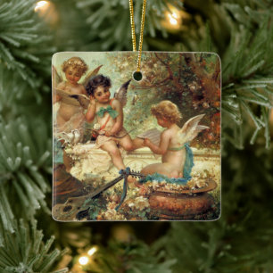Musician Änglar av Hans Zatzka, Victorian Fine Art Julgransprydnad Keramik