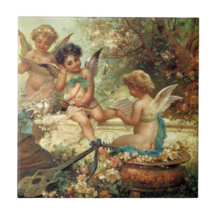 Musician Änglar av Hans Zatzka, Victorian Fine Art Kakelplatta