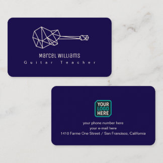 Musician Blue Business Card Guitar & Logo Visitkort