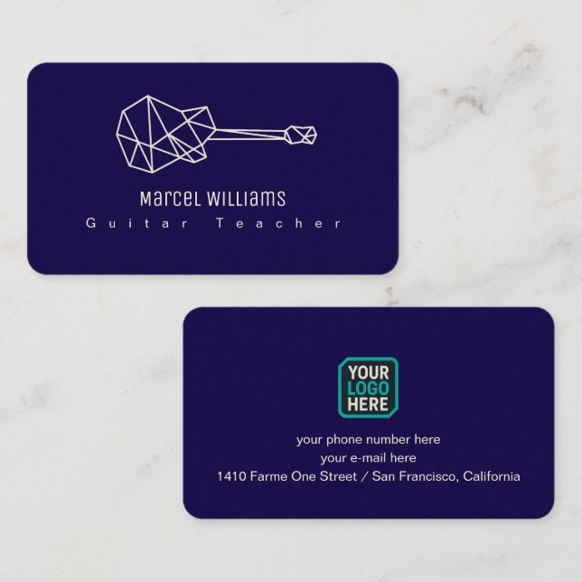 Musician Blue Business Card Guitar & Logo Visitkort (Fram/baksida)