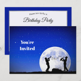 Musician Blue Full Moon Birthday Inbjudningar