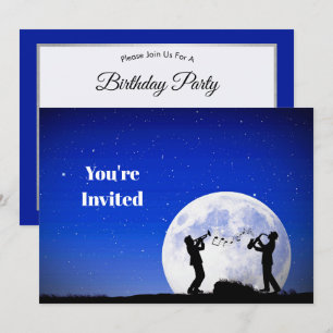 Musician Blue Full Moon Birthday Inbjudningar